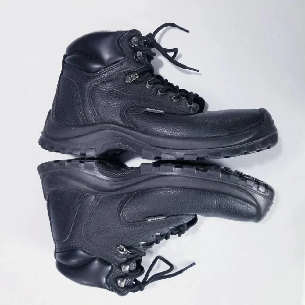Zanco Black Pebbled Genuine Leather Lace Up Steel Toe Boots Men Size 9.5